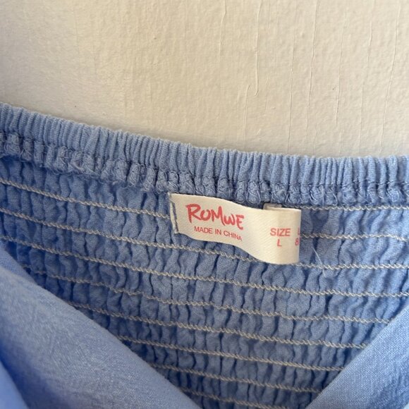 Romwe Dress Womens Large Blue Spaghetti Straps Tie Straps Cinderella V-neck - Picture 4 of 7